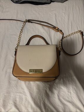 Steve Madden Cream and Tan Crossbody Satchel with Gold Chain